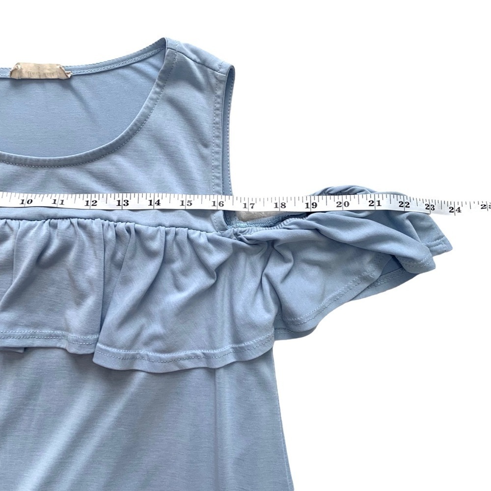 Altar’d State Solid Powder Blue Cold Shoulder Ruffled Shift Dress Small - Picture 12 of 15